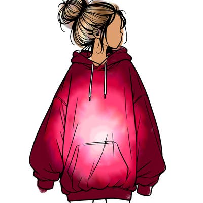 realistic girl with a oversized sweatshirt on and a bun