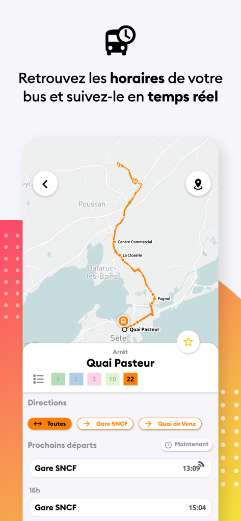 Sète Agglopôle Mobilité - Carte et horaire de suivi des bus en temps réel dans l'application Sete Agglopole Mobilite