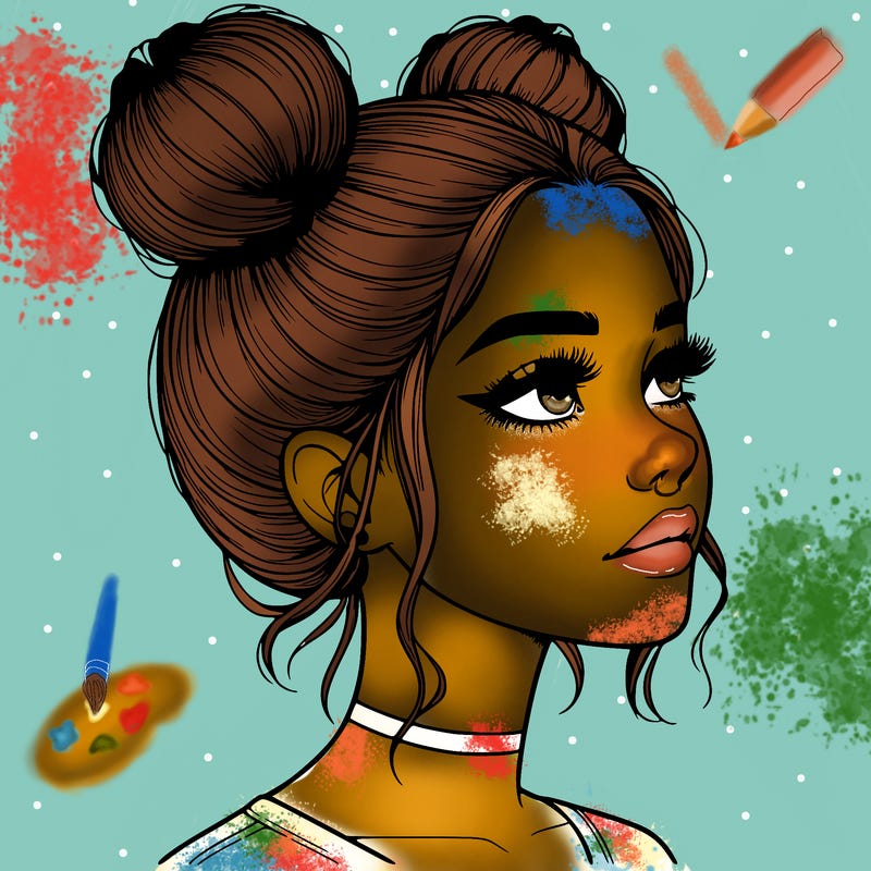 realistic girl with buns on the top of her head