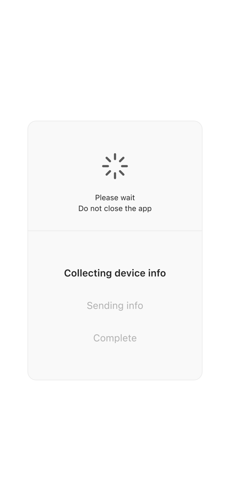 Testlio Verification - Testlio認証アプリの進行状況画面に、デバイス情報の収集が表示されています