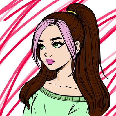 realistic girl with a high ponytail