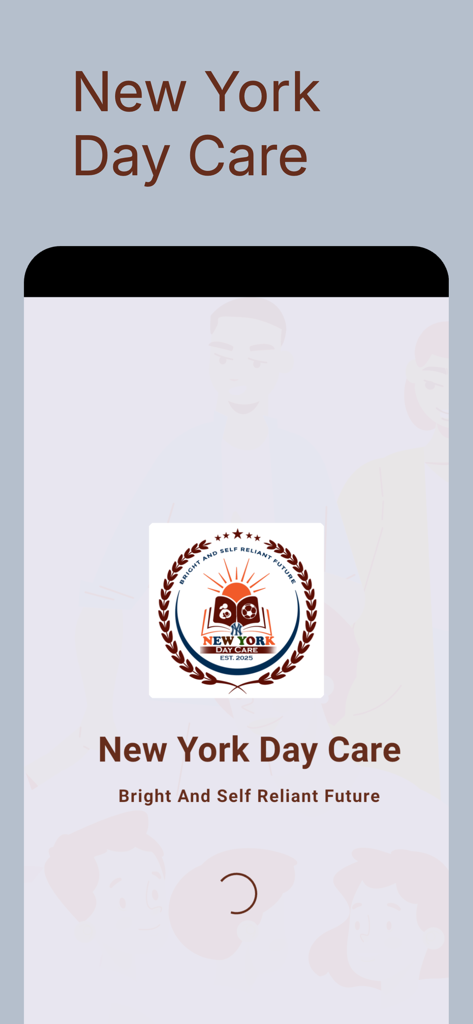New York Schools - Splash screen of the New York Day Care mobile application featuring the school logo and a loading spinner.