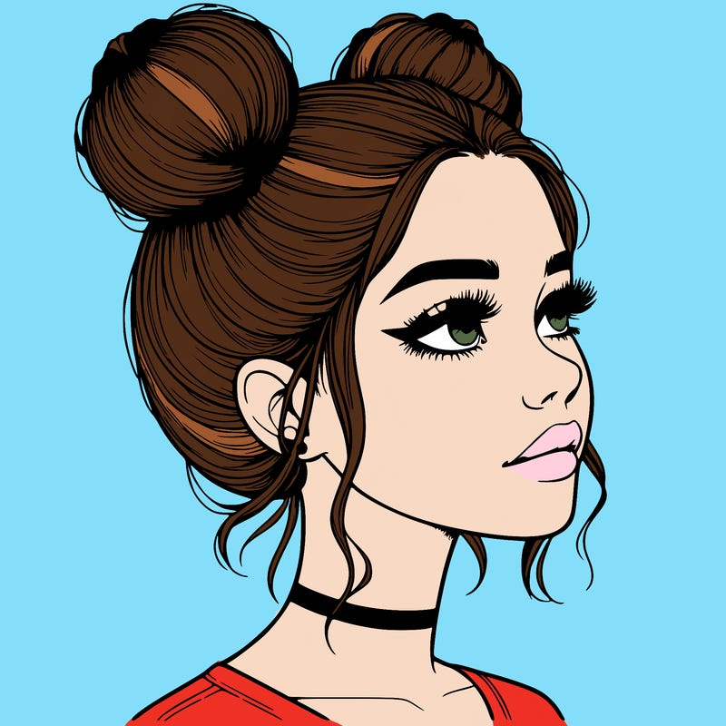 realistic girl with buns on the top of her head