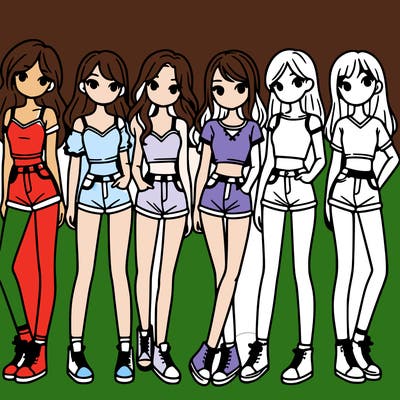 a group of girls wearing crop tops and shorts