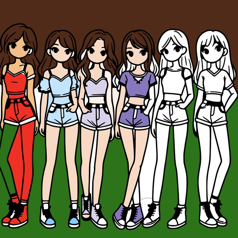 a group of girls wearing crop tops and shorts