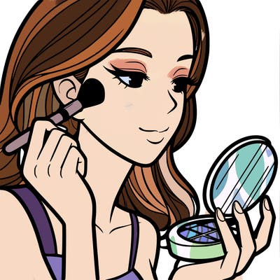 little girl putting on makeup