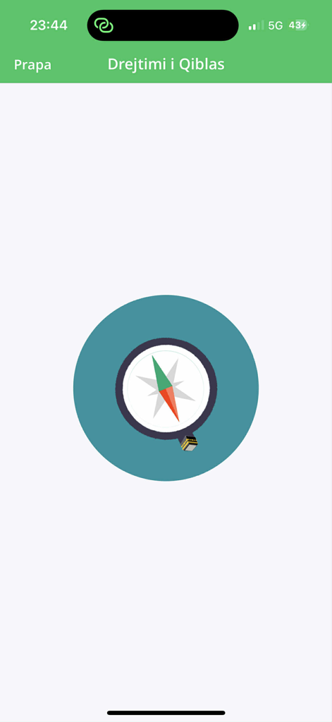 Kurani ne Shqip - Qibla compass interface in the Kurani ne Shqip app