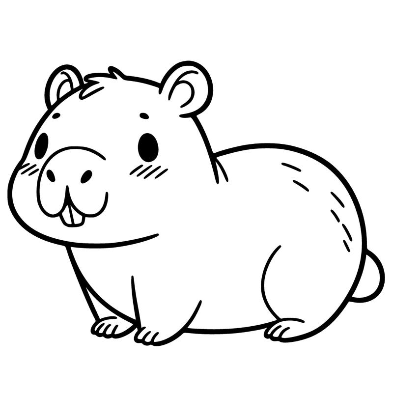 children's coloring page of the whole body of a smiling capybara
