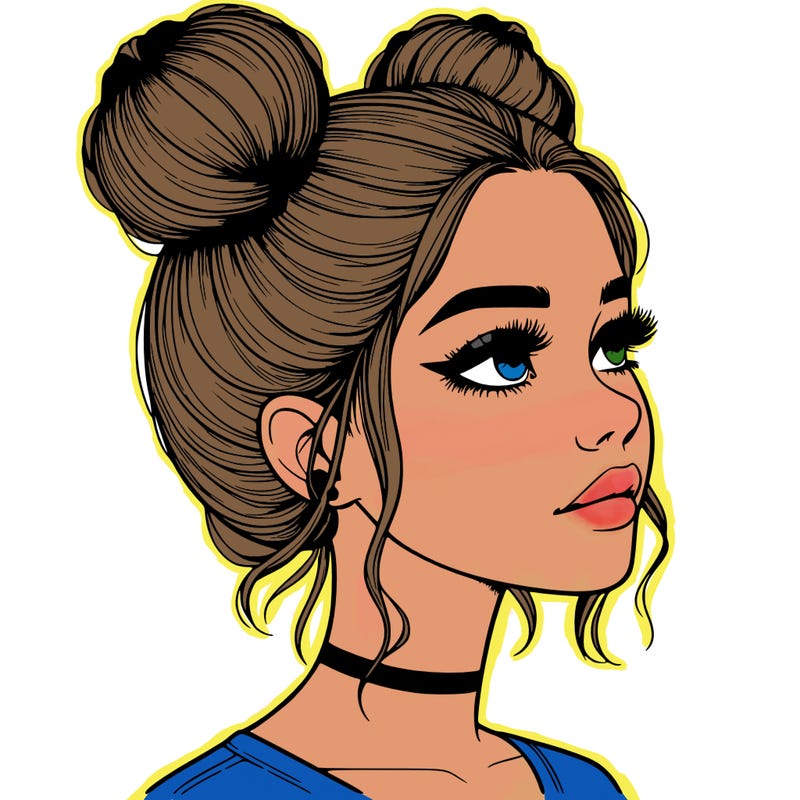 realistic girl with buns on the top of her head