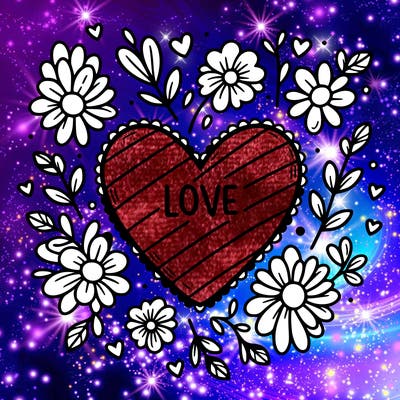 love heart with flowers around it