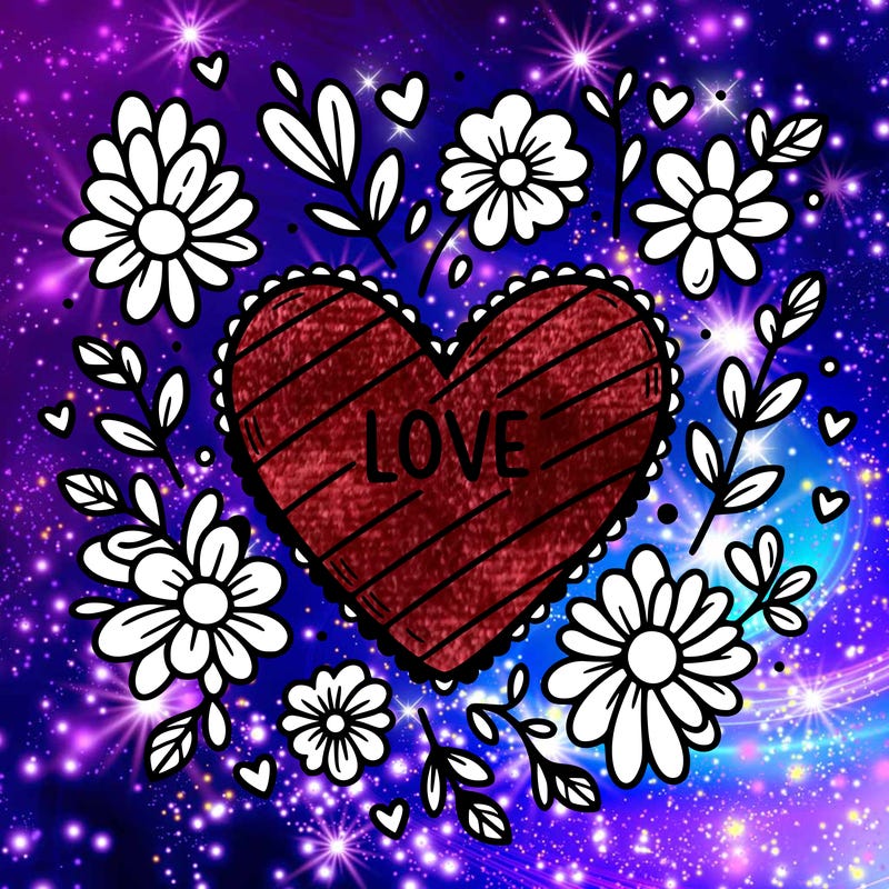 love heart with flowers around it