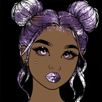 realistic girl with two buns on her hair and lips