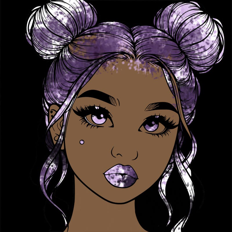 realistic girl with two buns on her hair and lips