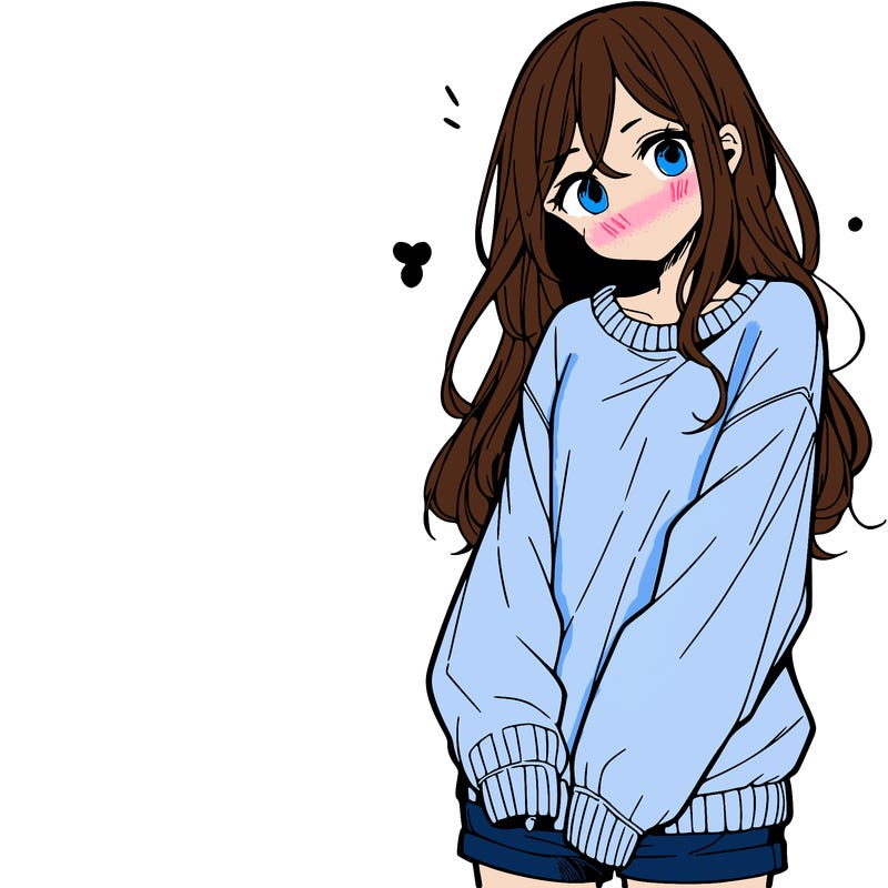 manga teen girl  in a sweater and baggy pants