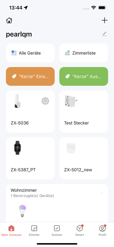 ELESION app dashboard showing a list of connected smart home devices and automation controls