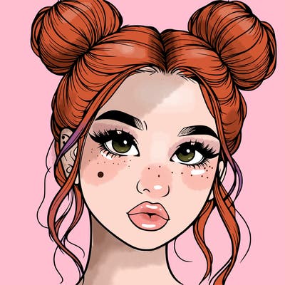 realistic girl with two buns on her hair and lips