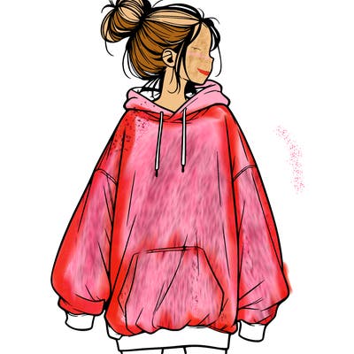 realistic girl with a oversized sweatshirt on and a bun