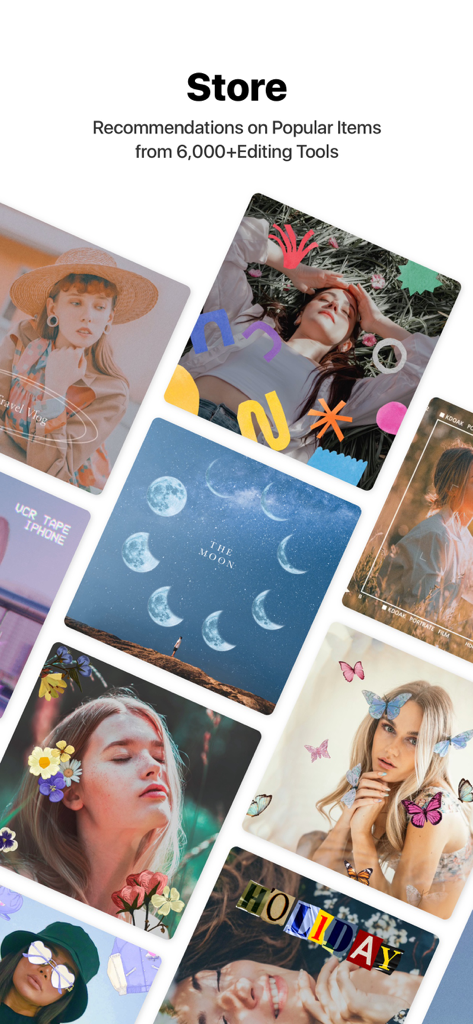 Loja de aplicativos VITA exibindo uma variedade de modelos populares de edição de vídeo estético.