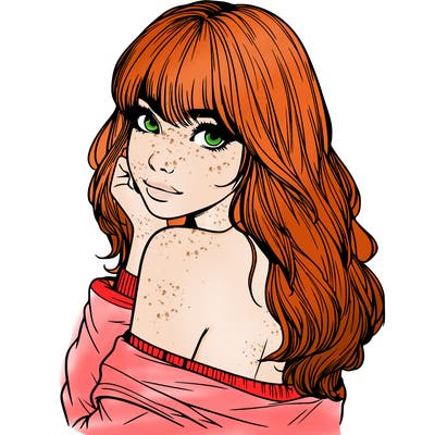 realistic girl with bangs looking over her shoulder