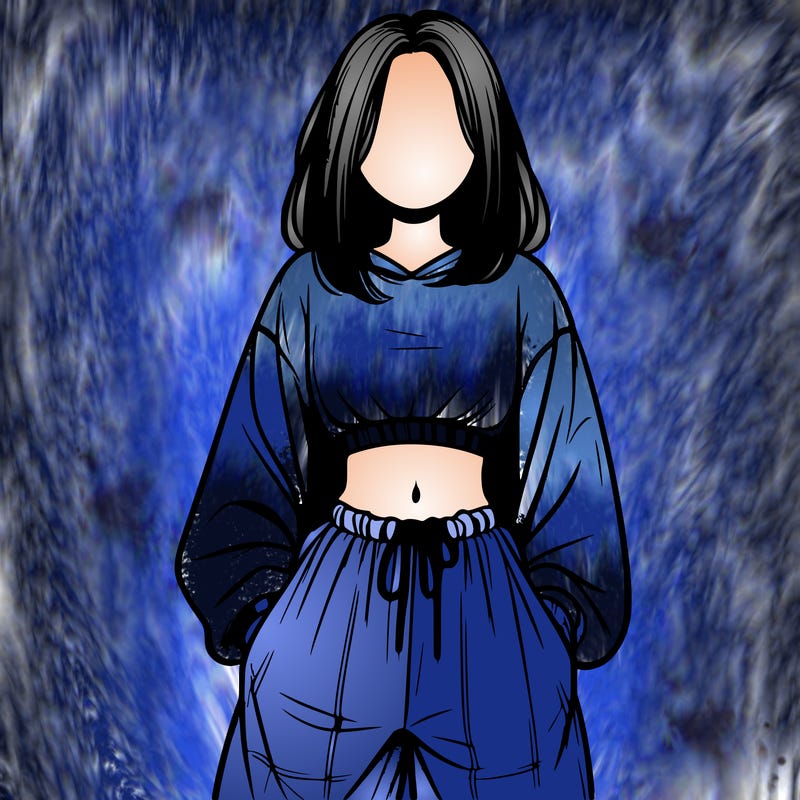 realistic girl faceless with baggy pants and a crop top