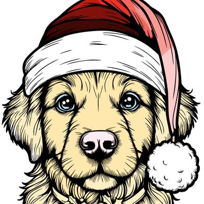 realistic dog with a christmas hat