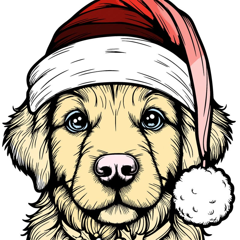 realistic dog with a christmas hat