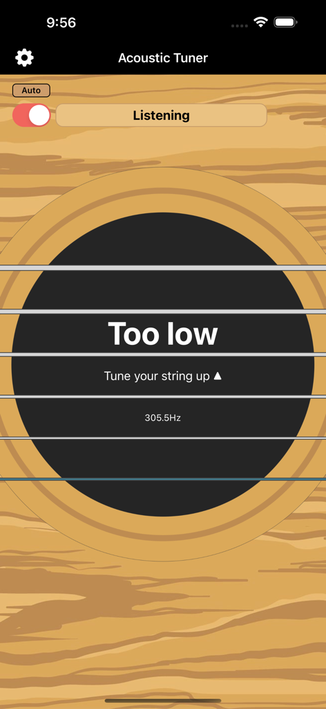 Acoustic Tuner - Acoustic Tuner mobile app interface displaying pitch detection and tuning feedback