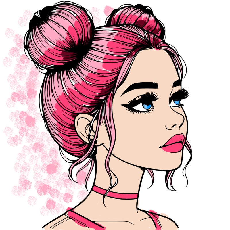 realistic girl with buns on the top of her head