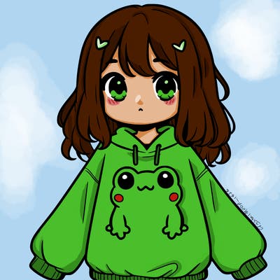 girl wearing frogging sweatshirt