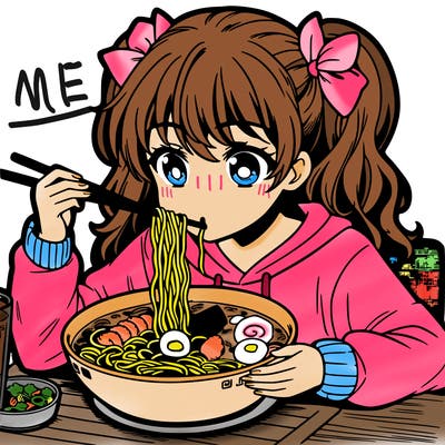 a manga girl eating ramen
