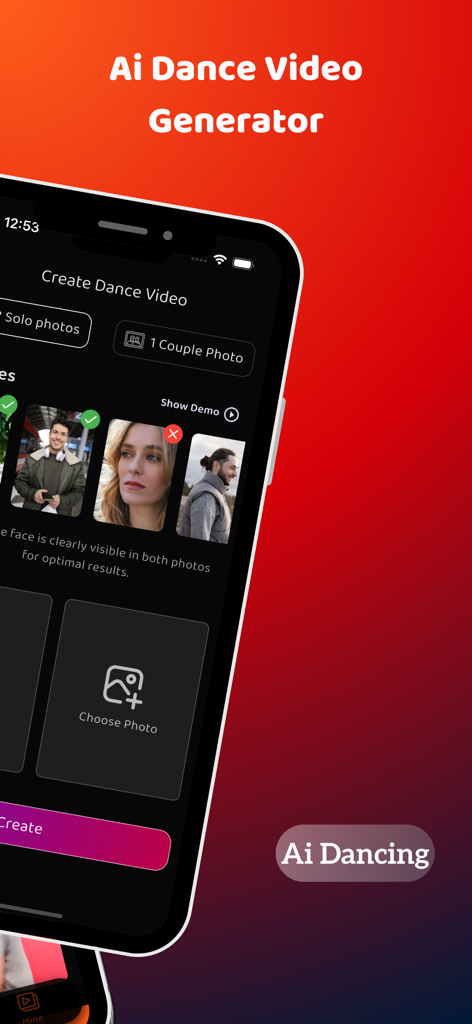 Salsy: AI Fight Video Creator - Salsy app screen showing AI dance video creator with photo upload options