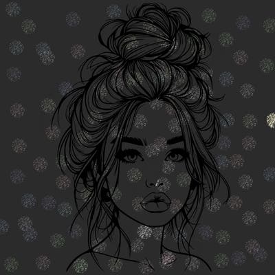 realistic girl with a messy bun and she has lips