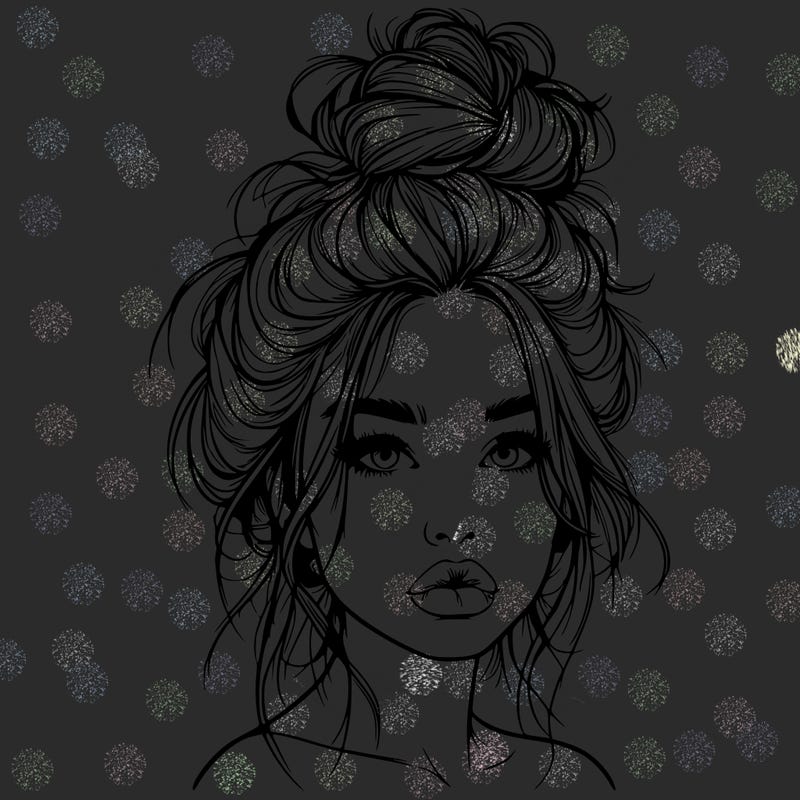 realistic girl with a messy bun and she has lips