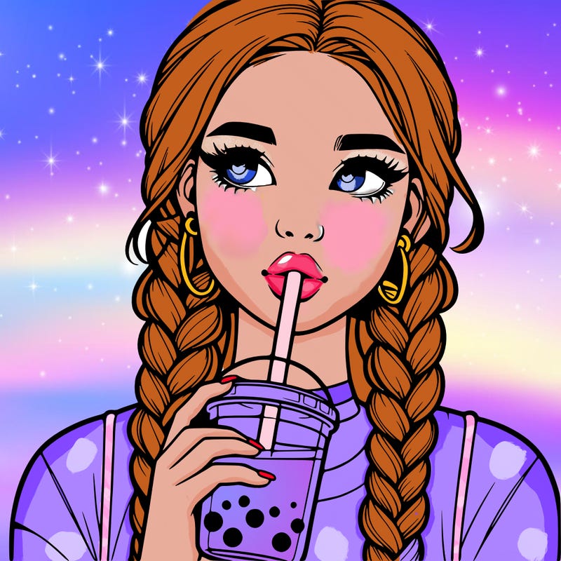 realistic girl with braided hair drinking boba