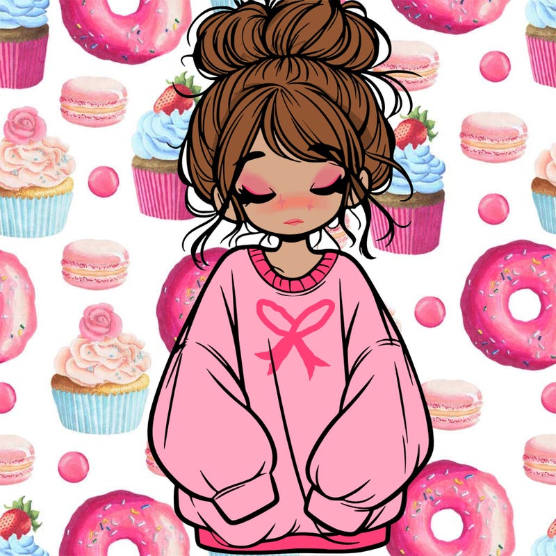 girl with baggy sweatshirt and messy bun