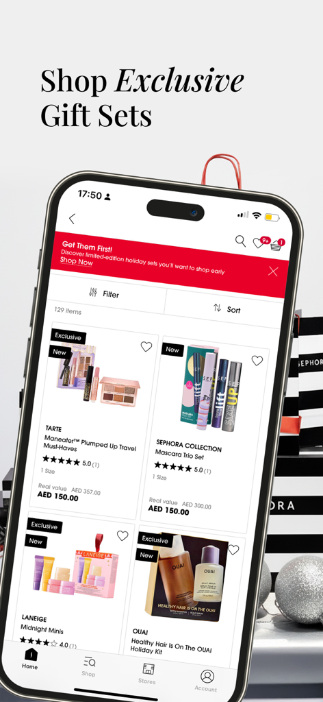Sephora UAE: Beauty & Makeup - Sephora UAE app screen showcasing exclusive makeup and skincare gift sets
