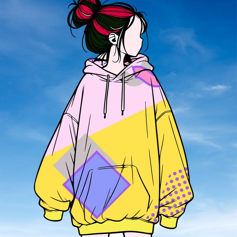 realistic girl with a oversized sweatshirt on and a bun