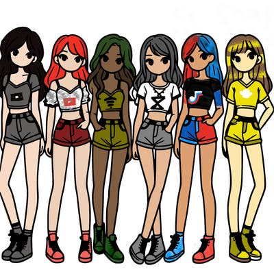 a group of girls wearing crop tops and shorts
