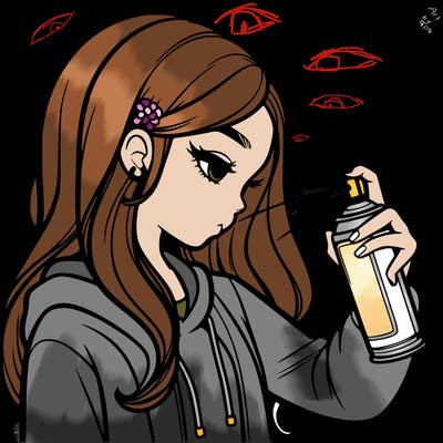 a realistic girl spray painting