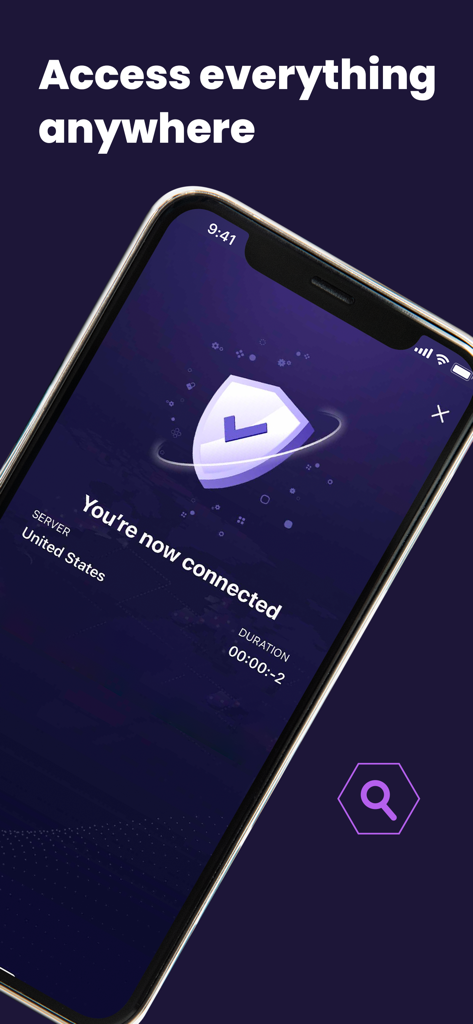 GO Fast VPN: Unlimited Proxy - Smartphone displaying GO Fast VPN connected to a United States server with a secure shield icon