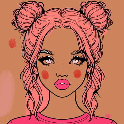 realistic girl with two buns in hair and lips