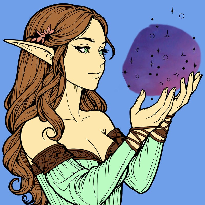realistic elf girl doing magic