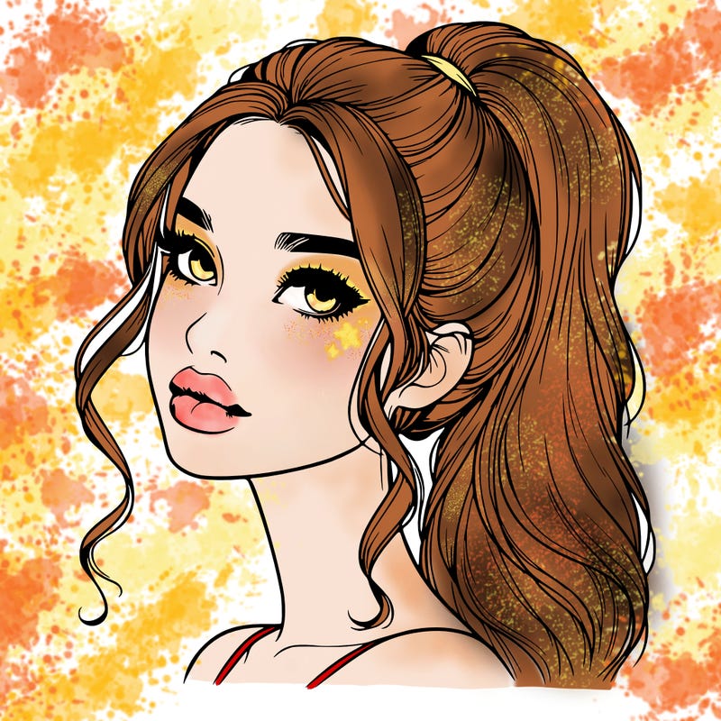 realistic girl with a ponytail on her hair and lips