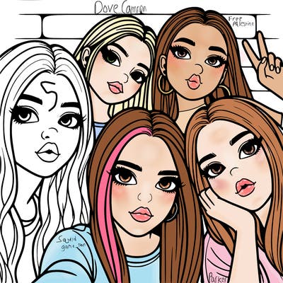 group of teen girls friends y2k up close in a selfie