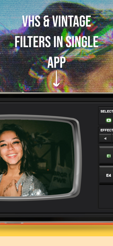 90s Retro And Cam Recorder App - Interface of a retro camera app showing VHS and vintage filters with a retro TV effect