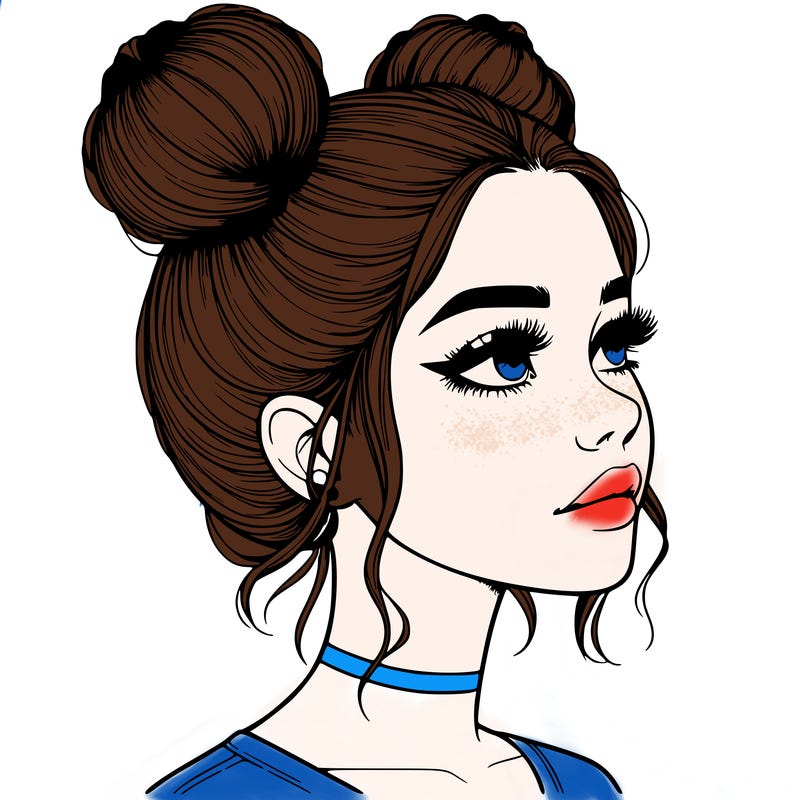 realistic girl with buns on the top of her head