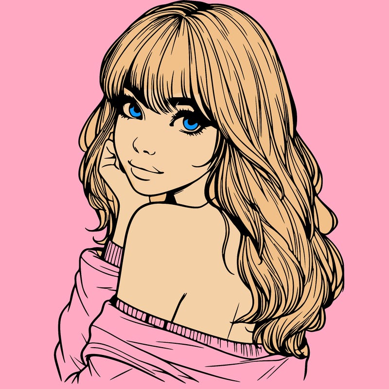 realistic girl with bangs looking over her shoulder