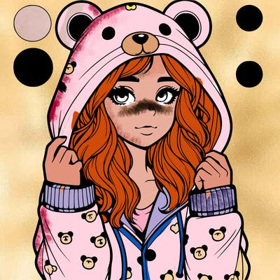 realistic girl in a animal pjs hoodie