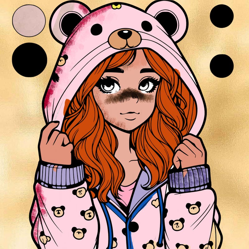 realistic girl in a animal pjs hoodie