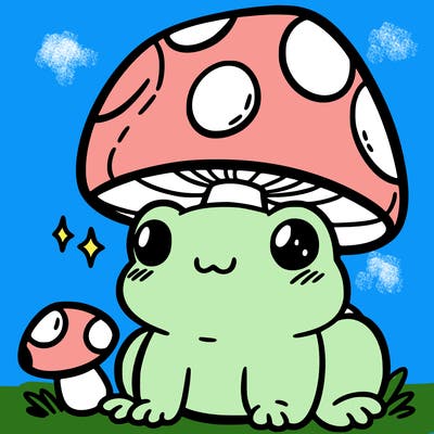 a cute frog with a mushroom hat